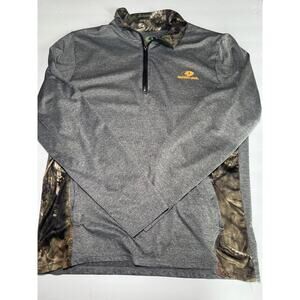 Mossy Oak Mens Camo Accent 1/4 Zip Performance Pullover Gray Size Large